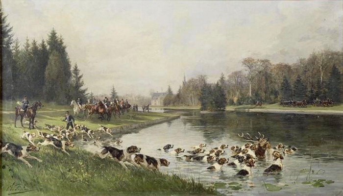 Hallali du cerf dans l'étang de Sylvie (Chasse du duc d'Aumale en 1880)
